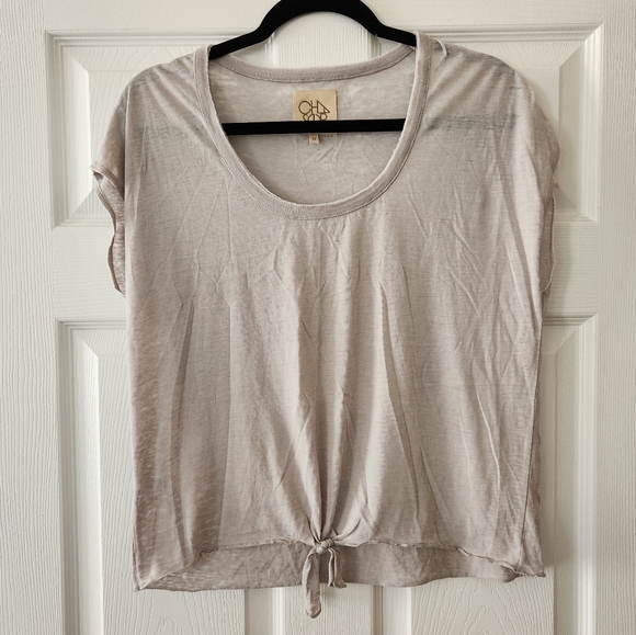 Chaser Tops - Chaser Lightweight Tie Front Scoop Neck Tshirt Gray